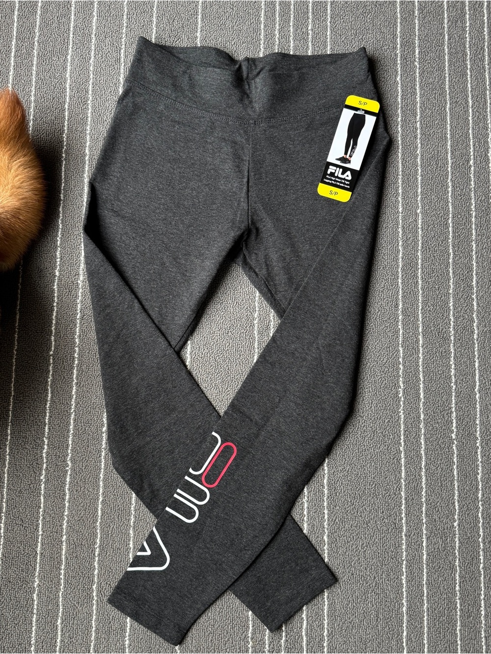 Fila Charcoal Gray Leggings with Pink and White Logo Accent
